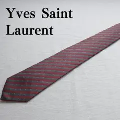 イヴサンローラン ネクタイ 赤 灰色 白 ストライプ 絹 高級感【n3553】