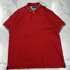 95. NAUTICA 赤いポロシャツ ストライプ襟