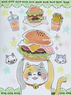 手描きイラスト　ミニイラスト　原画　ねこイラスト
