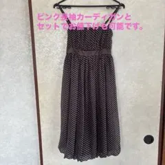 ノースリーブひざ丈ワンピース ダークブラウン 水玉模様
