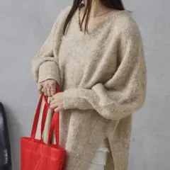 Kastane メランジVあきニットプルオーバー 川口春奈