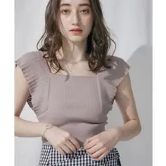 MERCURYDUO 2WAYラッフルコンパクトリブニット ライムのサムネイル