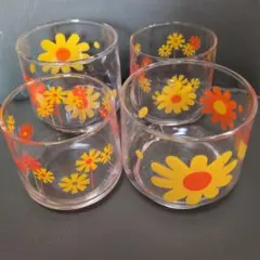 昭和レトロ　花柄ガラスコップ 4個セット（2サイズ　2柄）