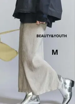 BEAUTY&YOUTH ベロアプリーツ バックスリットスカート―ウォッシャブル