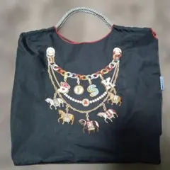 エコバック　トート　お洒落　冬　刺繍エコバッグ　ショルダー　ホースチェーン　M