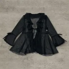 シースルー フリルボレロ ブラック リボン付き フレア袖 羽織り