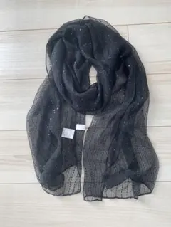 【自由区】黒 シフォン ストール ビーズ付き 180cm