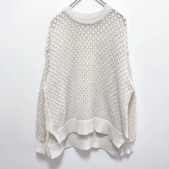 シーズンリーズン|透かし編み サマーニット【L】クルーネック テールカット 白