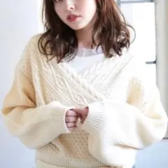 MAJESTIC LEGON M カシュクールケーブルプルオーバーボリューム袖