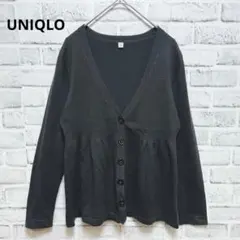 【ユニクロ】Vネックニットカーディガン グレー アンゴラ混 フレアデザイン M