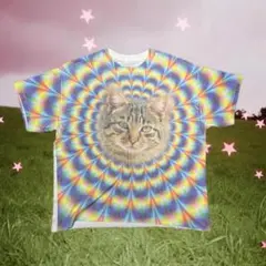GILDAN ギルダン　猫　Tシャツ　サイケ　カラフル　虹色