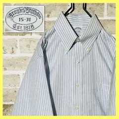 ブルックスブラザーズ 古着 長袖 ボタンダウンシャツ ストライプ 白青 L