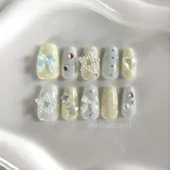 【現品】ネイルチップ ウィッシュコア フレンチガーリー バレエコア リボン 星