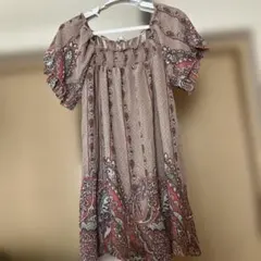 ペイズリー柄 半袖シフォンワンピース