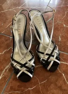 LAUREN ブラック&ゴールド　ストラップサンダル