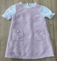 【BeBe】ピンクのフリル襟　ツイードワンピースのサムネイル