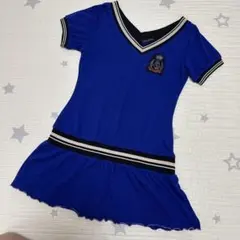 青いVネック半袖ワンピース チュニック