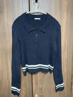 【GU】ケーブルポロニット 長袖 XL