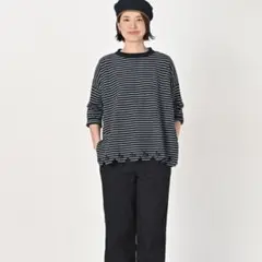 45R オックスフォードカノコ編のカットワークTシャツ　未使用に近い 45R☆オックスフォードカノコ縞のカットワークTシャツ 水色 - メルカリ