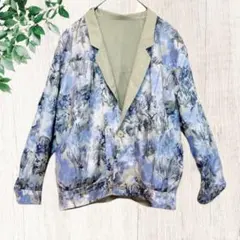 【M】ジャケット/リバーシブルジャンパー/長袖/総柄/無地/水色×緑系/肩パッド