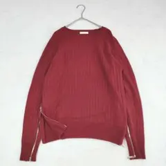 美品✨定価2万円 ラウンジドレス ウール混 ゴールドZIPニットバーガンディ
