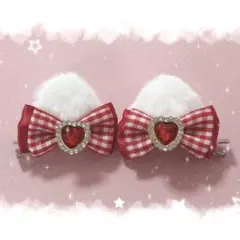 ♡もこふわ猫耳ヘアクリップ 白×赤リボン♡ 量産型 地雷系 推し活 ヘアメ 15