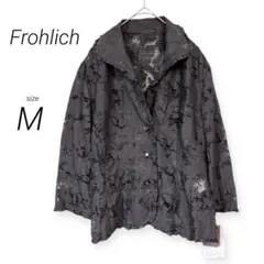 新品タグ付き✨美品✨フローリッチ（M）リーフ柄ジャケット 透かし編み グレー 麻のサムネイル