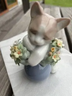 Lladro 子猫と花 磁器製インテリア置物