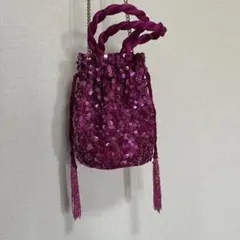 ZARA ピンク スパンコール 巾着バッグ