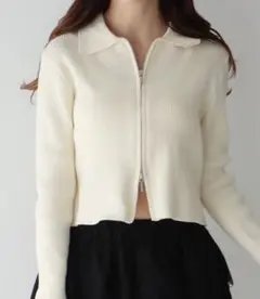 アースミュージック&エコロジー　wジップ　リブカーディガン　アイボリー