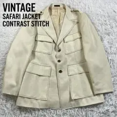 70s 80s サファリジャケット ユニオンチケット 生成り 配色ステッチ Lのサムネイル