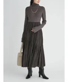 MilaOwen ミラオーウェン ニットドッキングワッシャープリーツワンピース