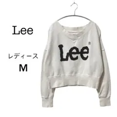 Lee Vネック トレーナー M レディース ホワイト 長袖 ロゴ 丈短め
