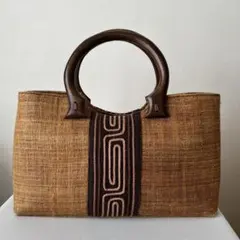 編み込み×木製風持ち手 トートバッグ