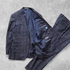 HILTON ネイビー スーツ セットアップ XL チェック グアベロ 生地