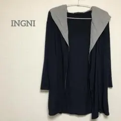 【イング】 フード付きカーディガン M ネイビー　グレー　紺　長袖　b068