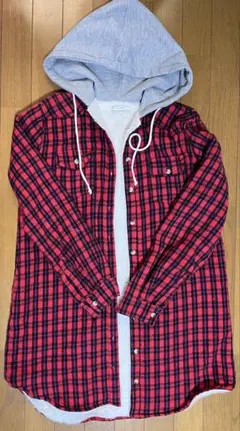 フード付きチェックシャツジャケット