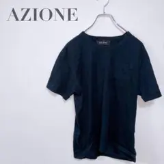 f5【アジオネ】ポケット付きTシャツ　ブラック　クールネック　クールネック　無地
