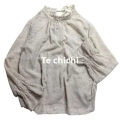 テチチ スタンドカラー フリル シフォンブラウス ベージュ 総柄 春夏