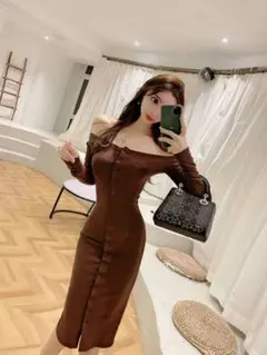 YY4-087 スリムミドル丈バッグヒップドレス