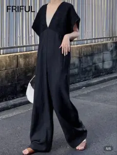 FRIFUL ネイビー ワイドレッグオールインワン