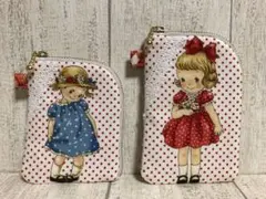 L字型ファスナーポーチ　マーガレット&ソフィー　ハンドメイド (ドット)