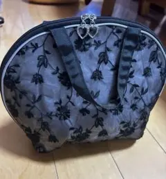 【美品】近沢レース店　ハンドバッグ 手付きポーチ サテン×黒レース エアリー