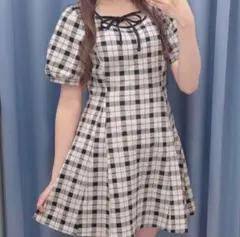 evelyn エブリン 半袖チェックフィットOP ワンピース ベージュ