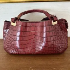 JRA認定 クロコダイル ハンドバッグ エキゾチックレザー 本革 ワイン
