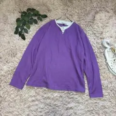 6202❃ソリデル❃長袖リブカットソー【L】紫/レイヤード/重ね着風/パープル