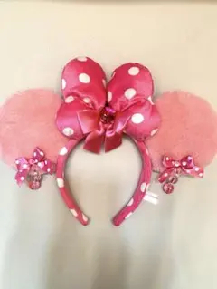 ディズニーミニー水玉イヤリング付きピンクカチューシャ