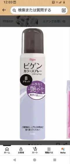 Bigen ビゲン カラースプレー 8 ブラック 白髪隠しのサムネイル