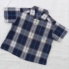100　BURBERRY LONDON　ネイビーブルーチェックのジップシャツ