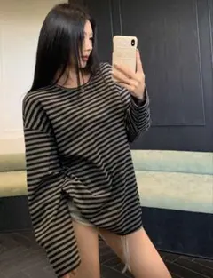 SHEIN ボーダーTシャツ　グレー Mサイズ